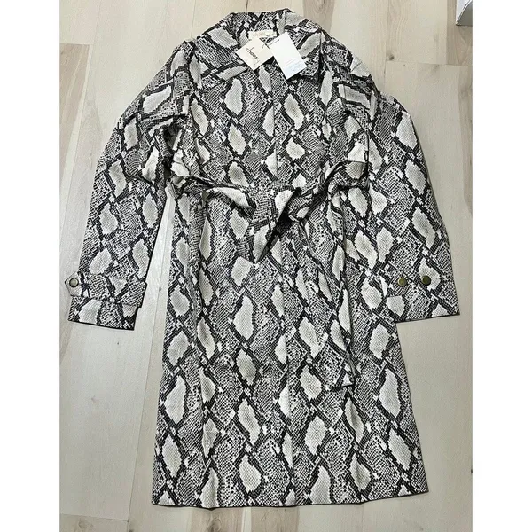 Choosy NWT Women Small Faux Snakeskin Leather Trench Coat Duster Jacket Chic - Image 7