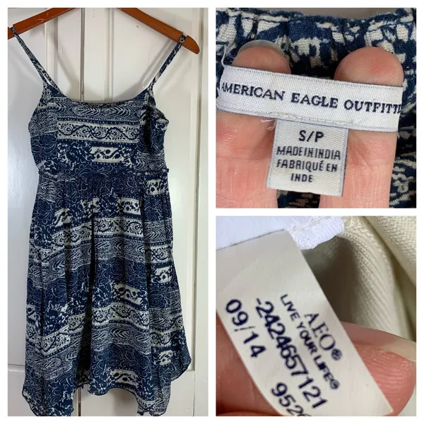 American Eagle Blue White Floral Handkerchief Hem‎ Sun Dress Small Fairycore - Image 2