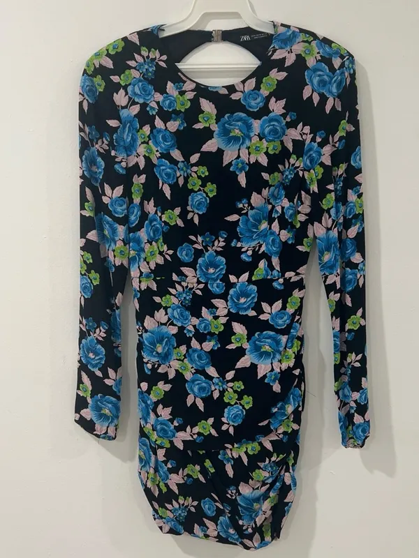 Zara Floral Open Back Bodycon Mini Dress Long Sleeve Y2K Party Size M - Image 3