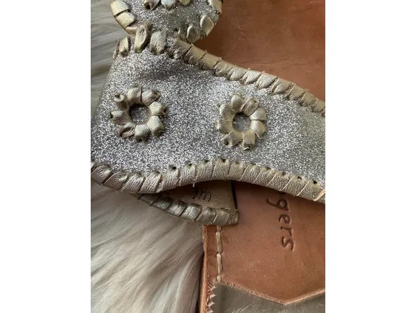 Jack Rogers Silver Glitter Leather Sandals Size 7 - Image 5