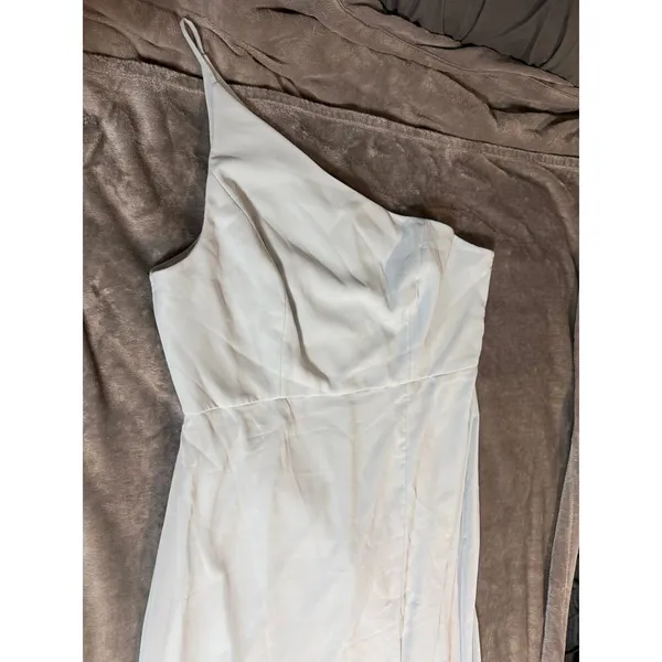 NWT After Six 1544 Size 18 R1 Mist Light Blue Thin One Shoulder Maxi Dress Crepe - Image 7