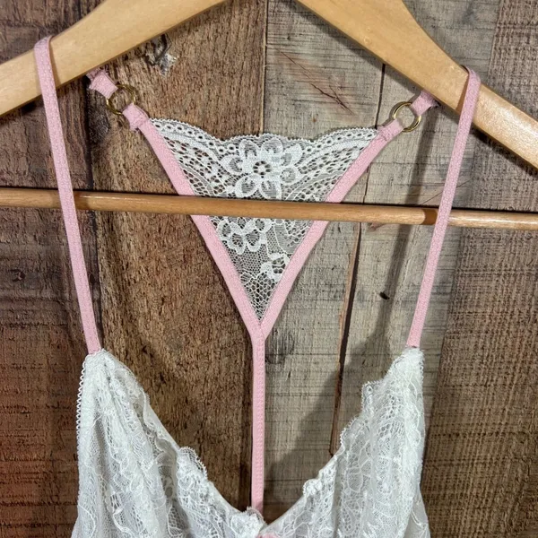 Honeydew Intimates Pink White Lace Chemise Nightgown Racerback NWT Women's Small - Image 3