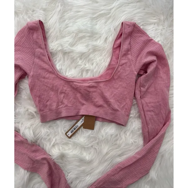 Skims Wool Rib Long Sleeve Super Cropped Top Halite XXS/XS - Image 9