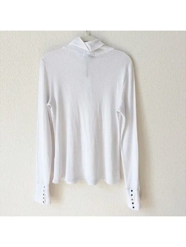 Michael Stars Mara Turtleneck Cuff Snaps Thermal White Size Large Neutral - Image 2