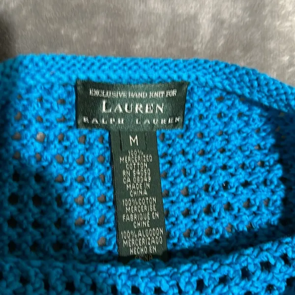Lauren Ralph Lauren Medium Cobalt Blue Open Stitch Hand Knit Cotton Sweater - Image 7