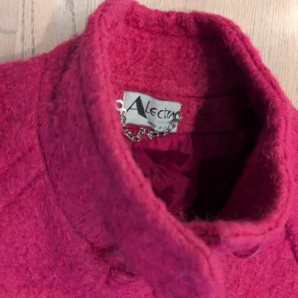 Vintage Alectra Magenta Pink Boucle Wool Blend Funnel Neck Coat Made in USA - Image 3