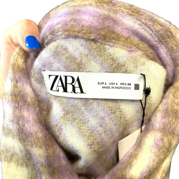 Zara Cropped Plaid Jacket Shacket Purple Cream‎ Size Large - Image 10