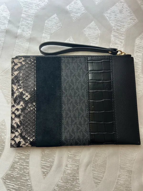 Michael Kors Black Mixed-Material Patchwork Wristlet - Image 2