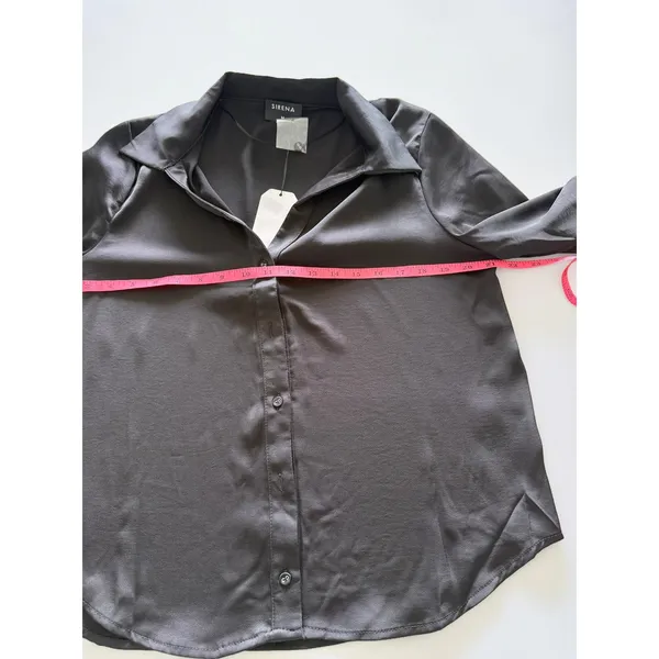 Sirena Womens Black Satin Button Down Shirt Long Sleeve Blouse Size M New - Image 4