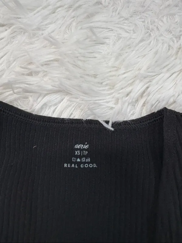 Aerie Black Twist-Front Ribbed Tank Top - Women - Image 2