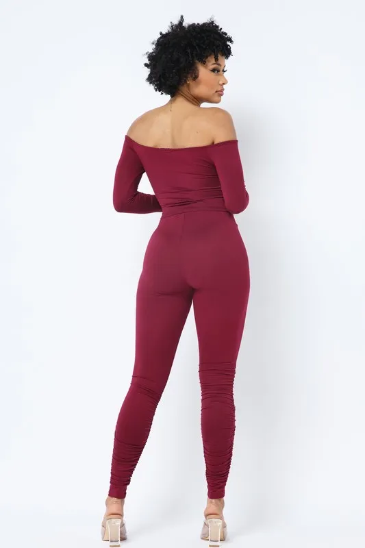 Off Shoulder Ruched Legging Set | Date Night Fit Red Size L - Image 2