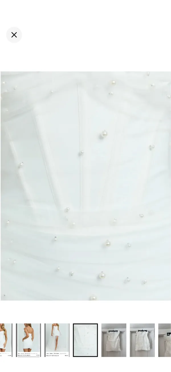 Showpo White Strapless Pearl-Embellished Mini Gown Dress Size 12 L - Image 5