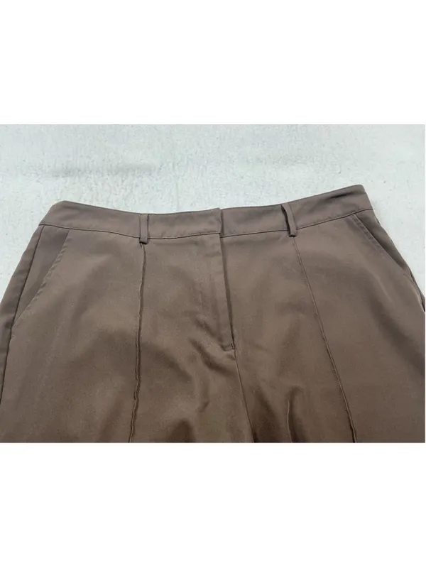 Womens Nimin Brown Pleated Front Straight Leg Dress Pants Polyester Twill 2XL - Image 3