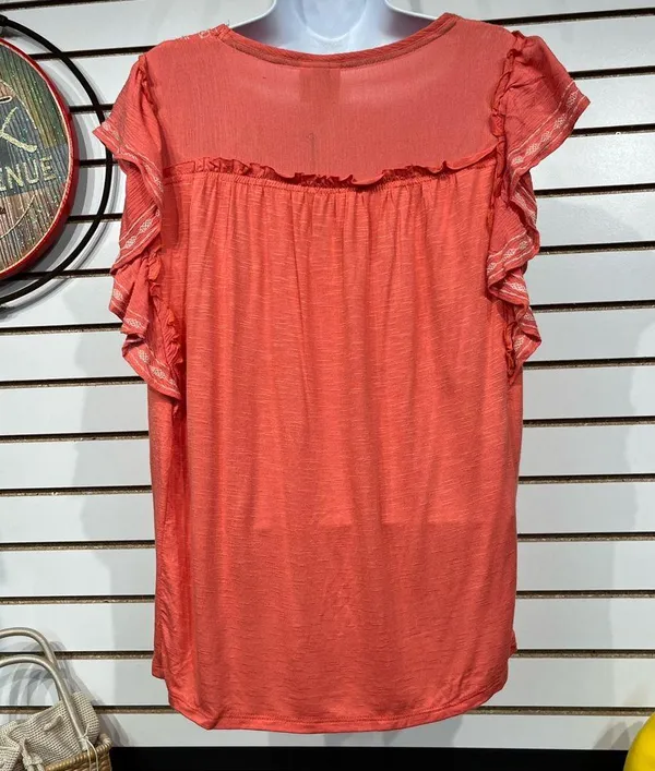 Knox Rose Coral Blouse with Ruffle Sleeves like new - Image 5