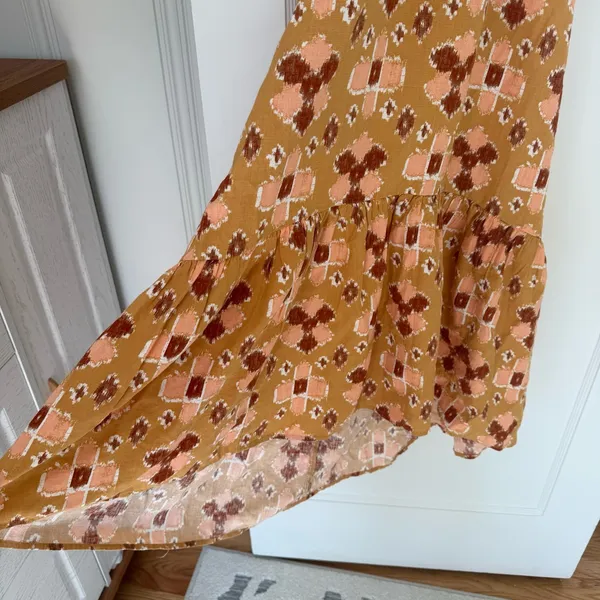 Aerie Orange Tribal Boho Braided Halter Neck Maxi Linen Blend Sun Dress NWOT - Image 4