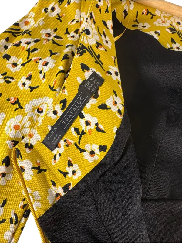 Zara Trafaluc Yellow Floral Mini Dress XS Bell Sleeve Retro 70s Twee Mod - Image 5