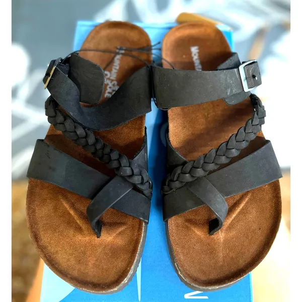 Mountain Sole Womens Leather Footbed Sandals Black size 7 - Image 3