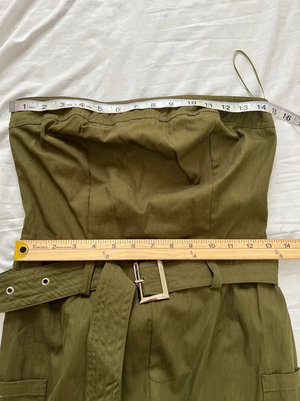 NWT Bar III Strapless Belted Utility Jumpsuit Olive Green Size Small - Image 8