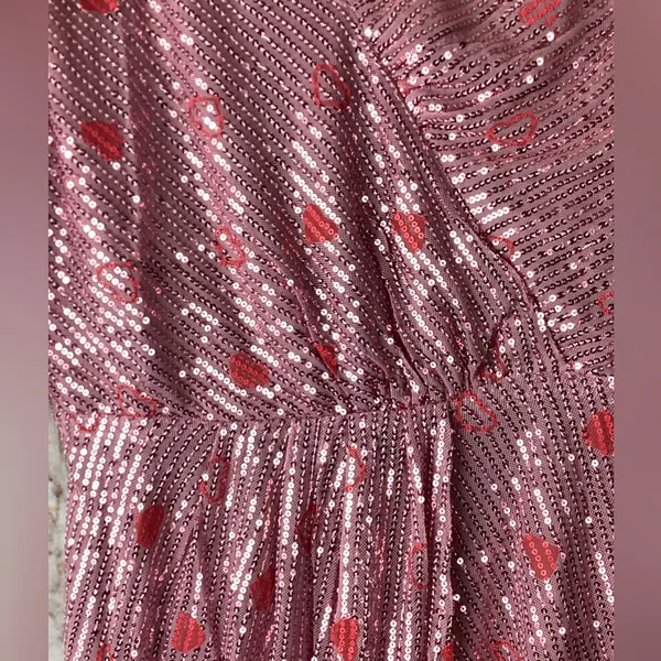 Faeriesty Glam Pink Sequin Midi Dress Sparkle Luxury Luxe Hearts Dance Party M - Image 4