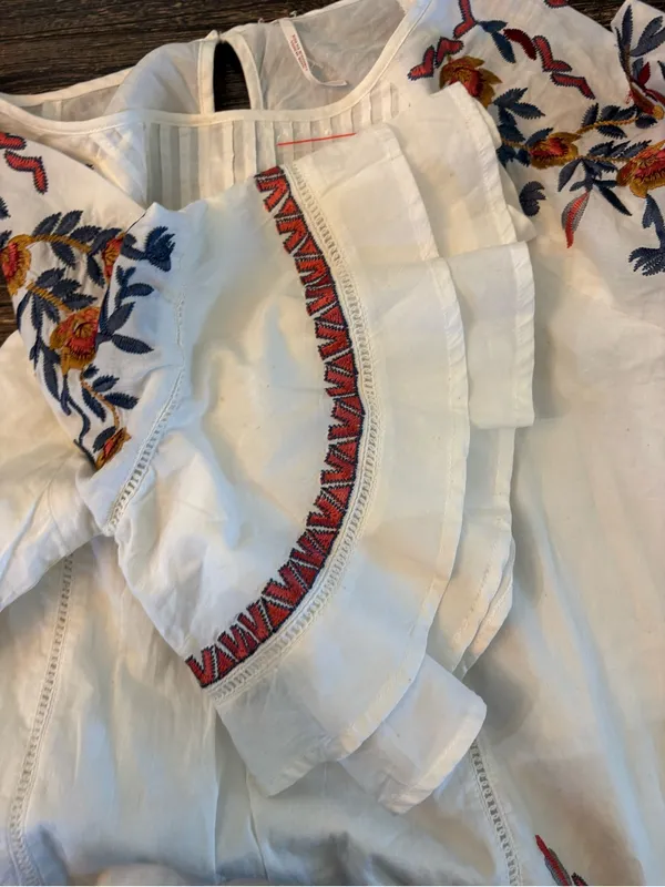 Free People Tunic Dress Womens XS Ivory NEW Embroidered Boho Ruffle - Image 10