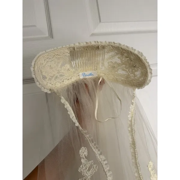Priscilla Wedding Veil Comb Headpiece Lace Sheer Floral Ivory Wedding Ethereal - Image 3
