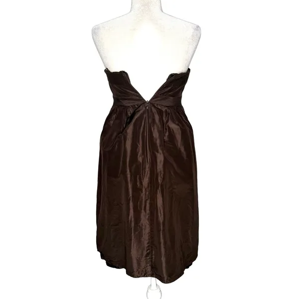 J Crew Strapless‎ Dress 0 XS Brown 100% Silk Satin Lined Babydoll Empire Waist - Image 8