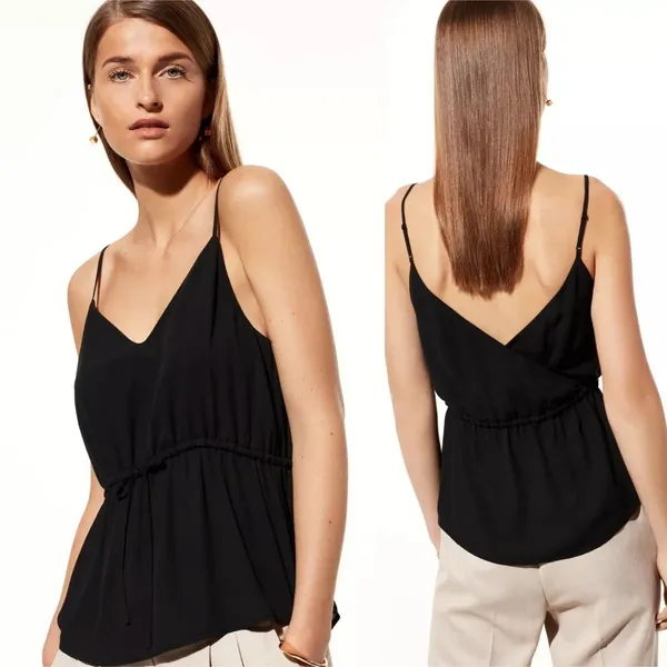 Aritzia Babaton Warren Camisole Black Chiffon Cinched‎ Tie Waist Size XXS - Image 2