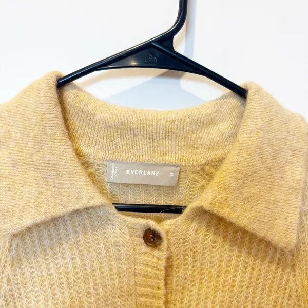 Everlane Womens Alpaca Knit Collared Cardigan XL Quiet Luxury Academia Preppy - Image 3