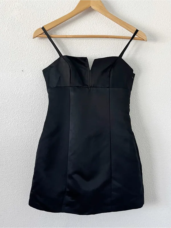 Forever 21 Y2K Black Satin Cutout Back Ruffle Homecoming Cocktail Mini Dress - Image 4