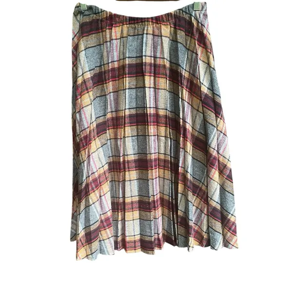 Source Unknown Vintage 60s 70s Wool Plaid Midi Skirt Pleated Preppy Fall Earth Tones Size 32 - Image 5