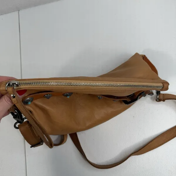 GIORGIA MILANI Crossbody‎ Bag Purse Shoulder Tan Italian Leather Western Conchos - Image 9