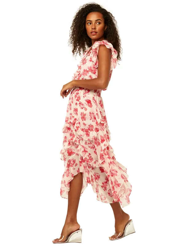MISA Los Angeles Dakota Sleeveless Midi Dress Abstract Rose Flora Pink Medium - Image 3