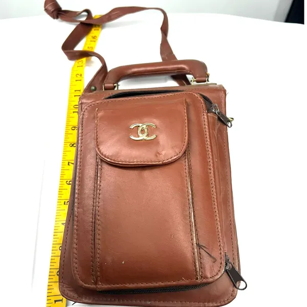 CC Designer LOGO Vintage 70's cognac faux leather crossbody bag Purse Luxury - Image 8