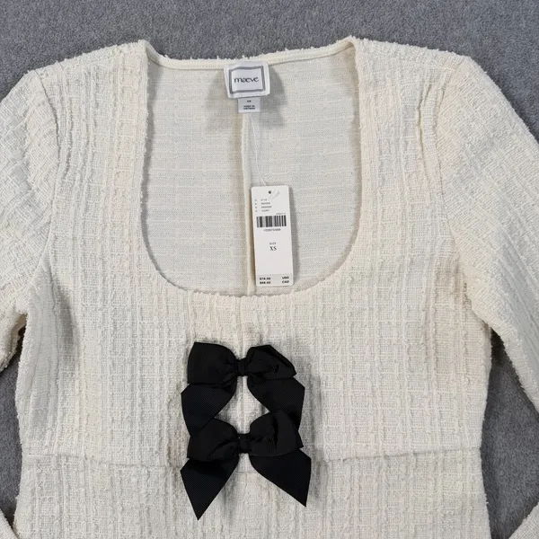 Maeve Anthropologie Women's X-Small Double-Bow Scooped Split Front Top Cream New - Image 4