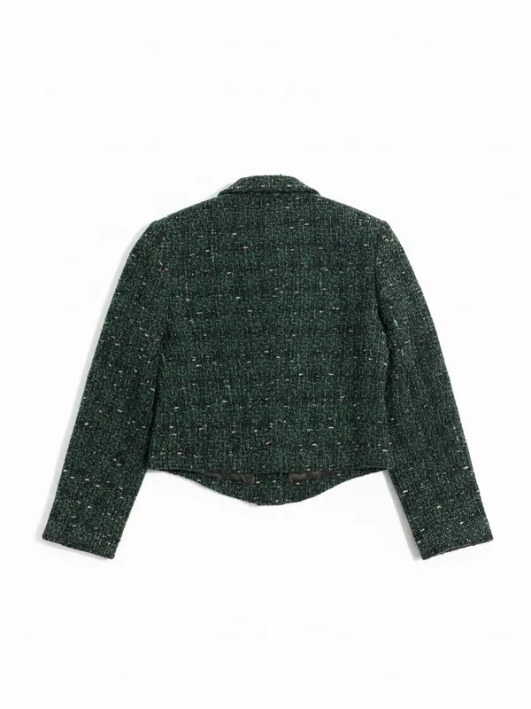 Carlisle Green Boucle Tweed Cropped Blazer Womens 8 Green Wool‎ Blend - Image 2
