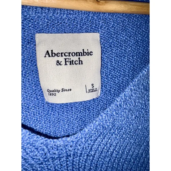 Abercrombie & Fitch Blue Ribbed Knit Collared Long Sleeve V-Neck Sweater Size S - Image 3