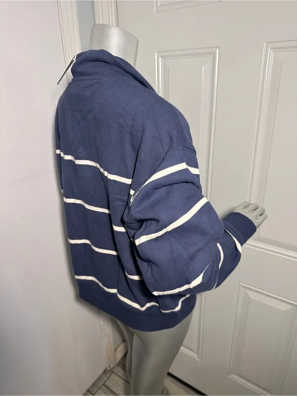 Marine Layer Cloud 9 Fleece Half Zip Sweatshirt NWT Size Large Navy Blue Stripe - Image 8