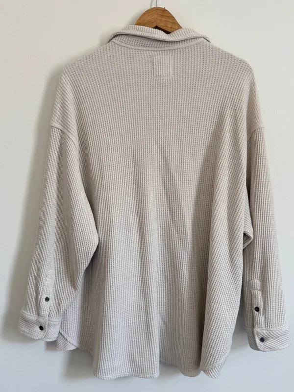 Aerie Lumberjane Cream Waffle Knit Size Large Long Sleeve Button Up Pocket Top - Image 5