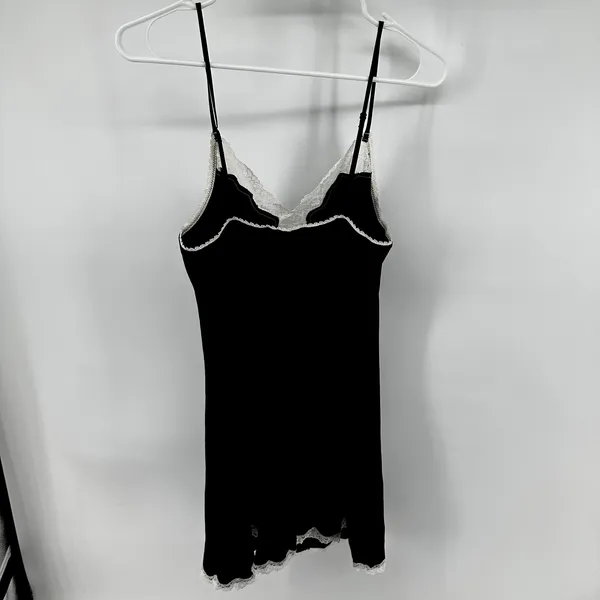 Victoria's Secret Satin Slip Dress Cami Floral Lace Slit Black White M - Image 6