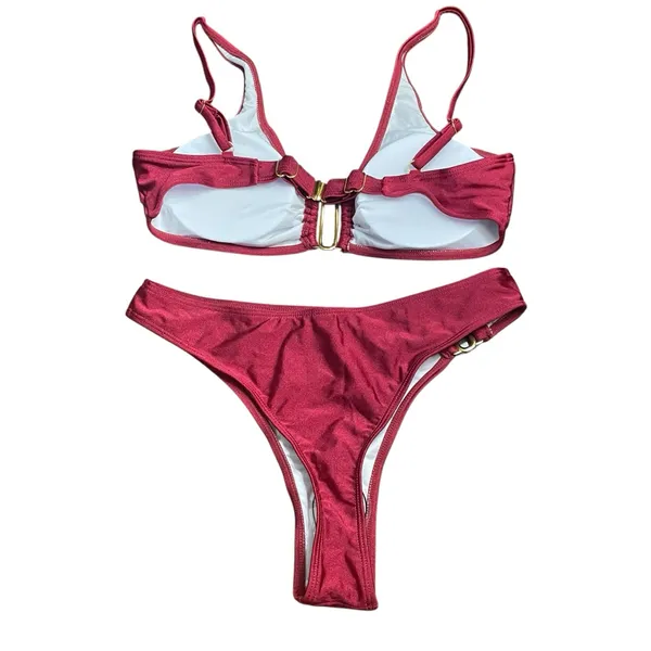 Beach Style Swimsuit Women’s Small Sexy Halter Swimwear Solid Thong Bikini - Image 2