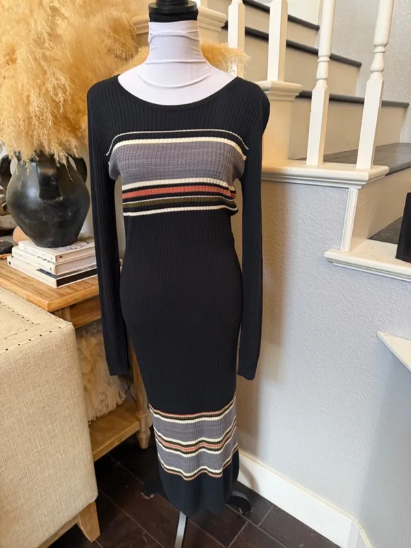 Abercrombie & Fitch A&F Collection Ribbed Striped Long Sleeve Dress Size M - Image 2