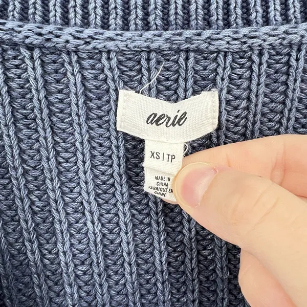 Aerie Sweater Women's Size XS Ribbed V-Neck Oversized Chunky‎ Knit Pullover Blue - Image 9