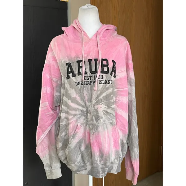 Women's Destinations Pink Gray Tie-Dye Aruba Hoodie L - Image 2