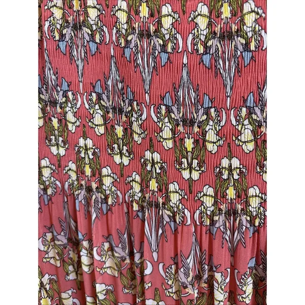 Max Studio Tiered A-Line Skirt Coral Multi Floral Print Pull-On Size Large Lined - Image 3