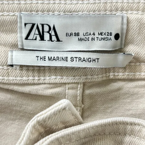 ZARA The Marine Straight High Rise Jeans Women 4 Beige Raw Hem Wide Leg Denim - Image 5