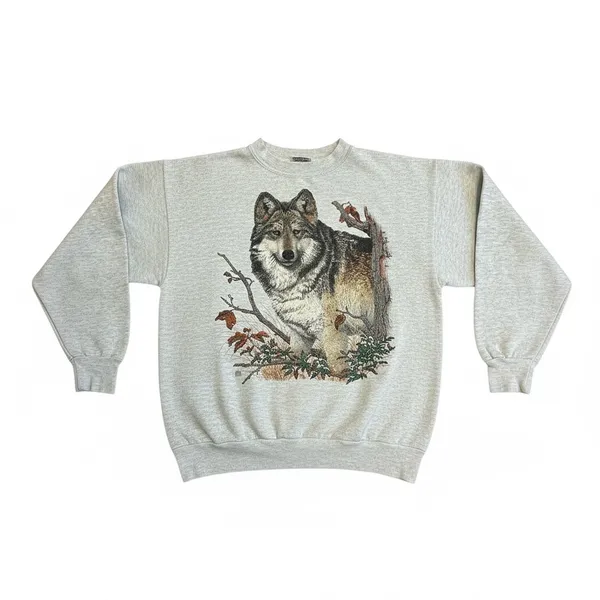 Vintage Cotton Grove Design Light Heather Gray Wolf Sweatshirt - Image 5