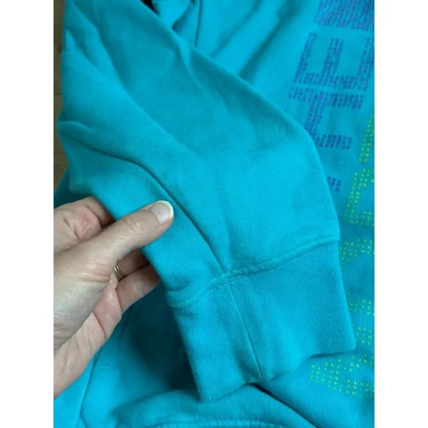 Womens The North Face pullover hoodie blue green logo outdoors hiking size L - Image 12