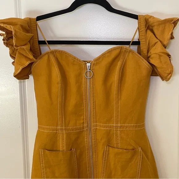 C/Meo Collective Festival Off The Shoulder Linen Dress - Mini - Yellow - Women M - Image 2