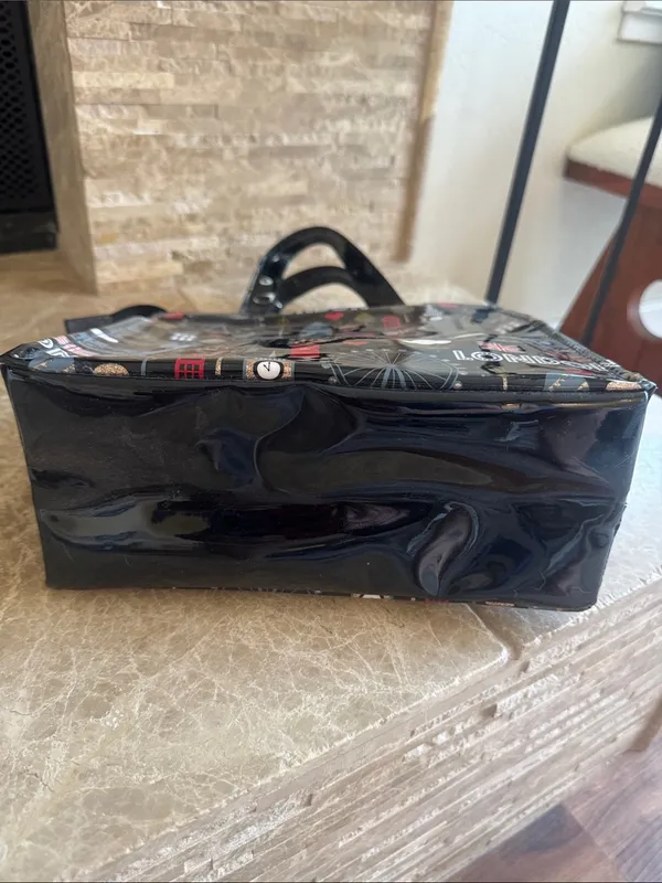 Harrods Black Vinyl Tote with Red and Gold London Motif - Image 2