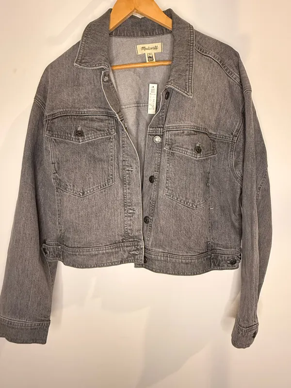 Madewell Denim Clean Crop Oversized Jeans Jacket Gray - NWT - Image 7